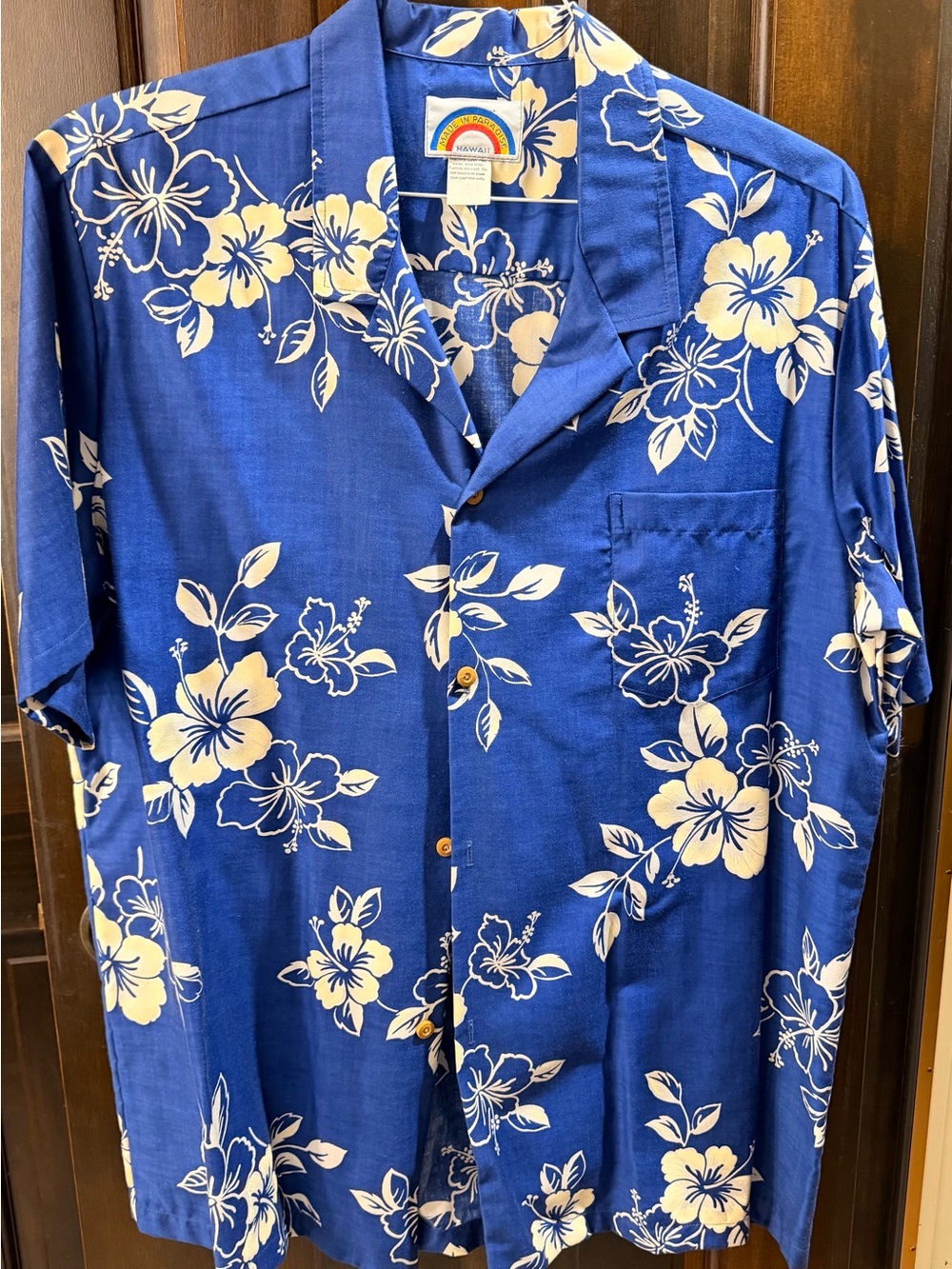 VTG 70s Made In Paradise Hawaii Blue Hibiscus Aloha Shirt